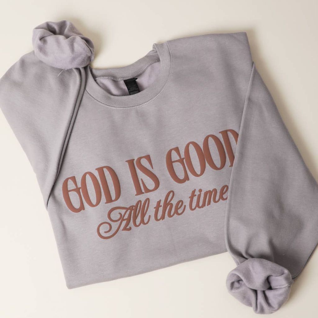 GOD IS GOOD All The Time PUFF MIDWEIGHT Sweatshirt: LIGHT PINK / L