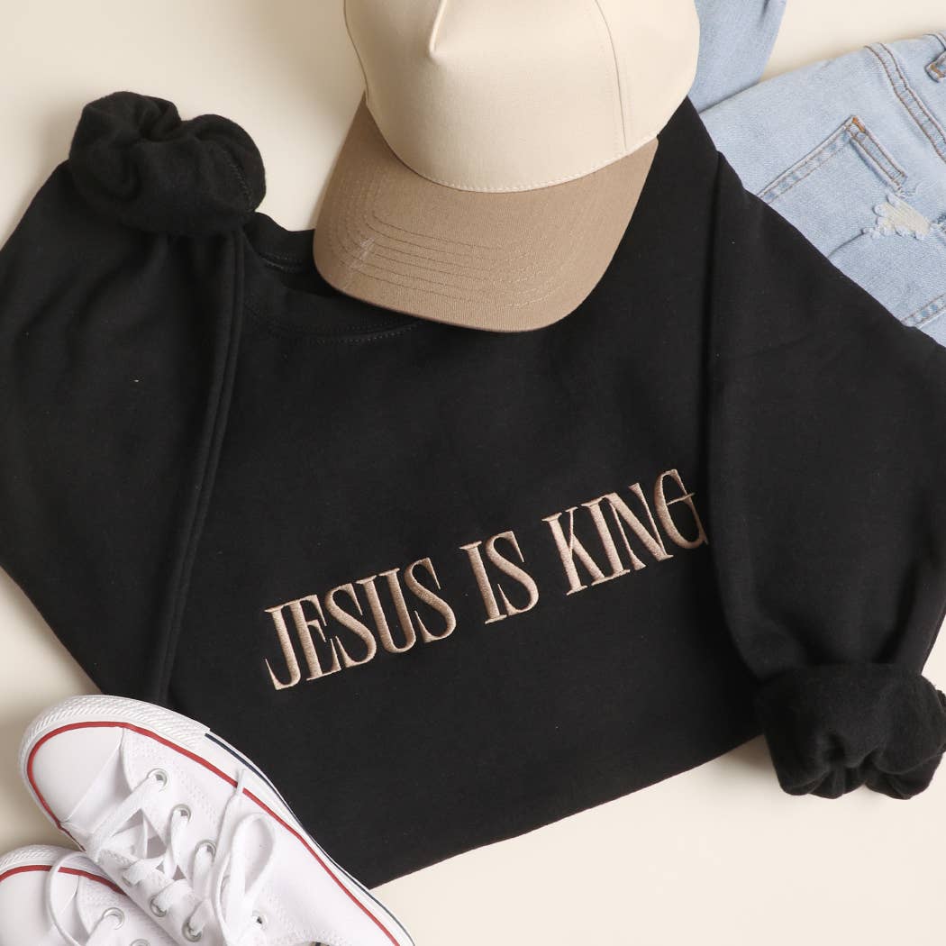 JESUS IS KING Embroidered Heavyweight Sweatshirt: INDIGO BLUE / S