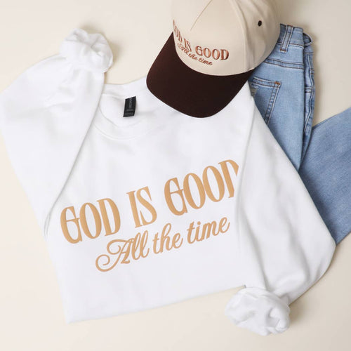GOD IS GOOD All The Time PUFF MIDWEIGHT Sweatshirt: BROWN SAVANA / L