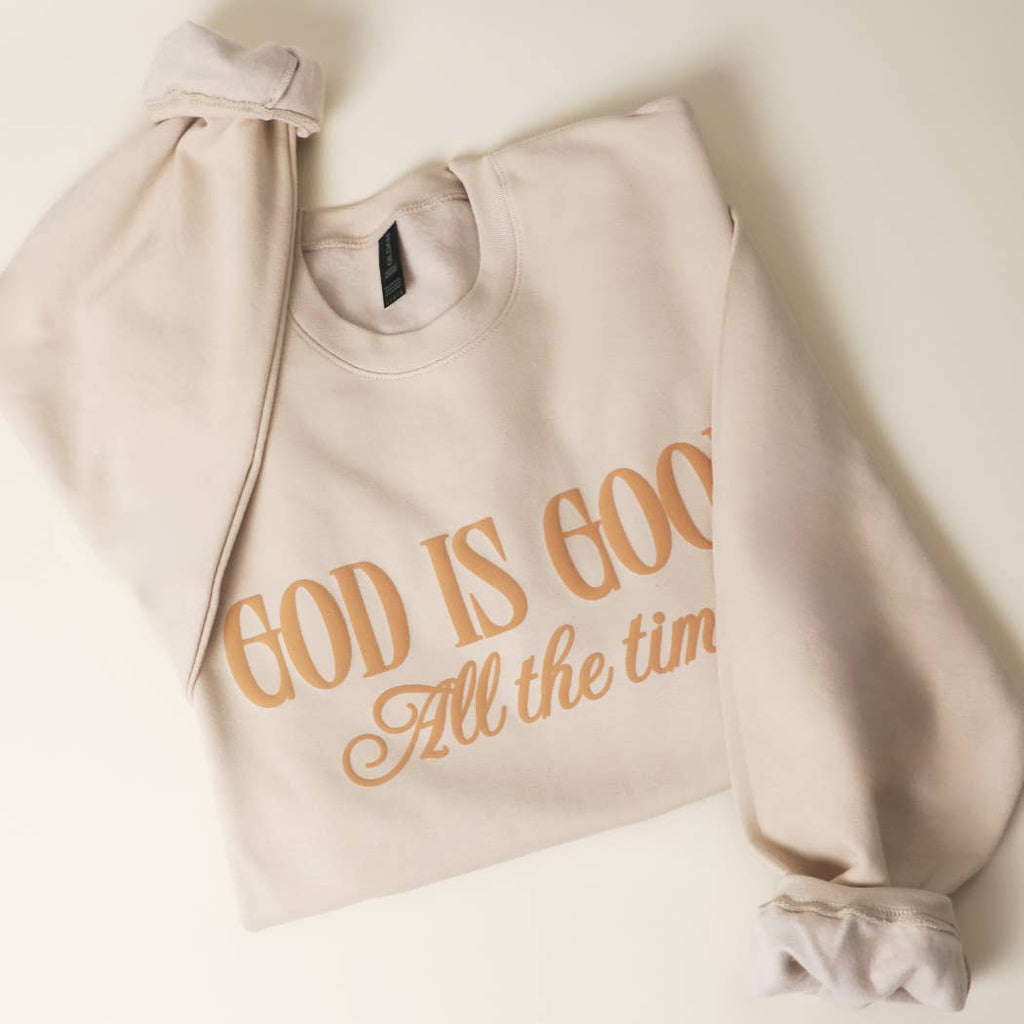 GOD IS GOOD All The Time PUFF MIDWEIGHT Sweatshirt: LIGHT PINK / L
