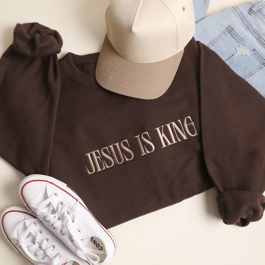 JESUS IS KING Embroidered Heavyweight Sweatshirt: INDIGO BLUE / S