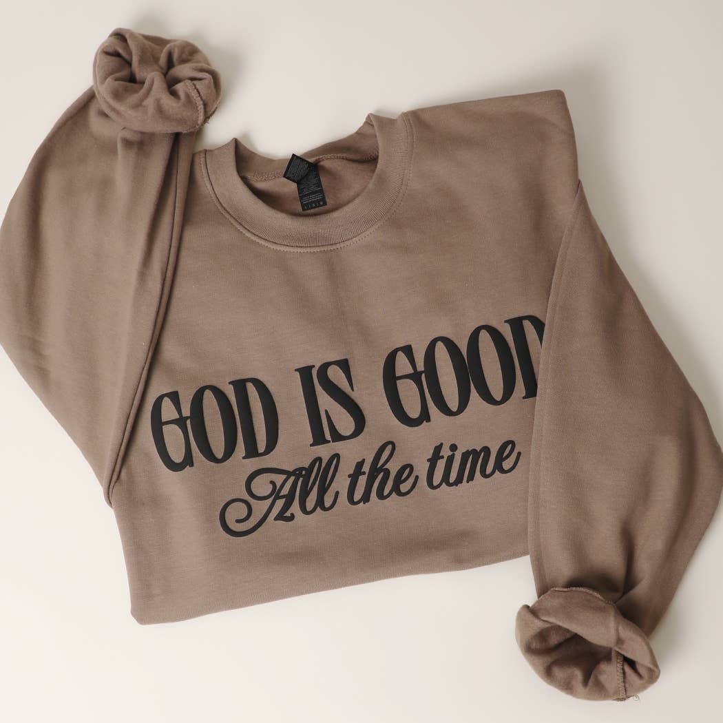 GOD IS GOOD All The Time PUFF MIDWEIGHT Sweatshirt: LIGHT PINK / L