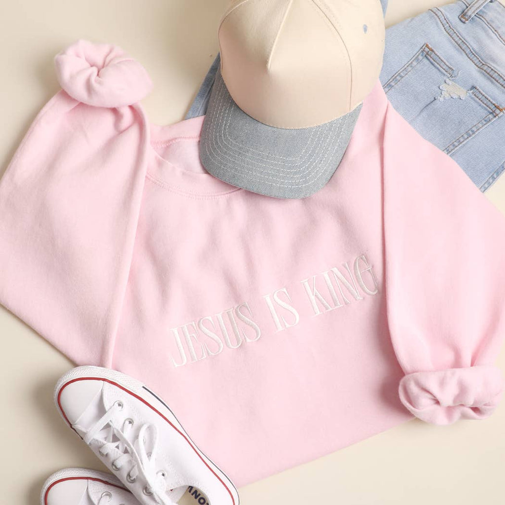 JESUS IS KING Embroidered Heavyweight Sweatshirt: INDIGO BLUE / S