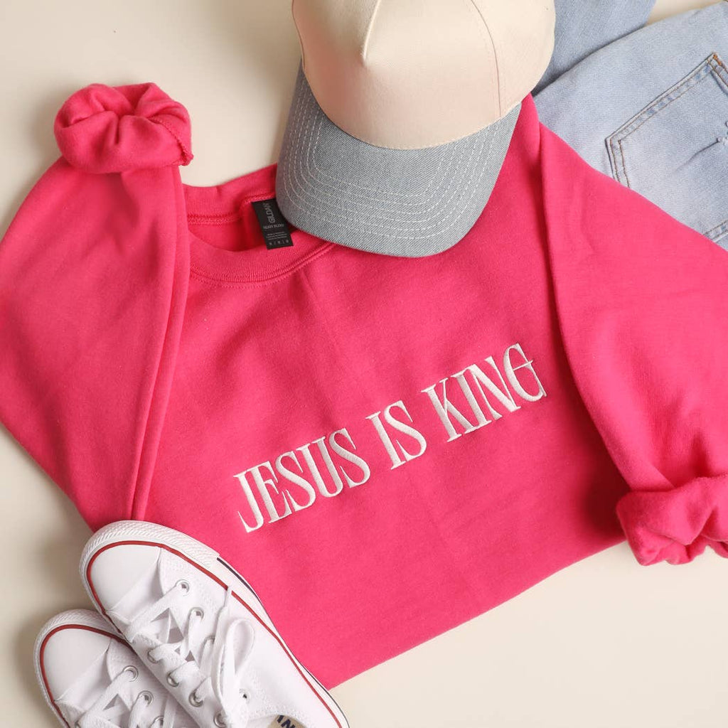 JESUS IS KING Embroidered Heavyweight Sweatshirt: INDIGO BLUE / S