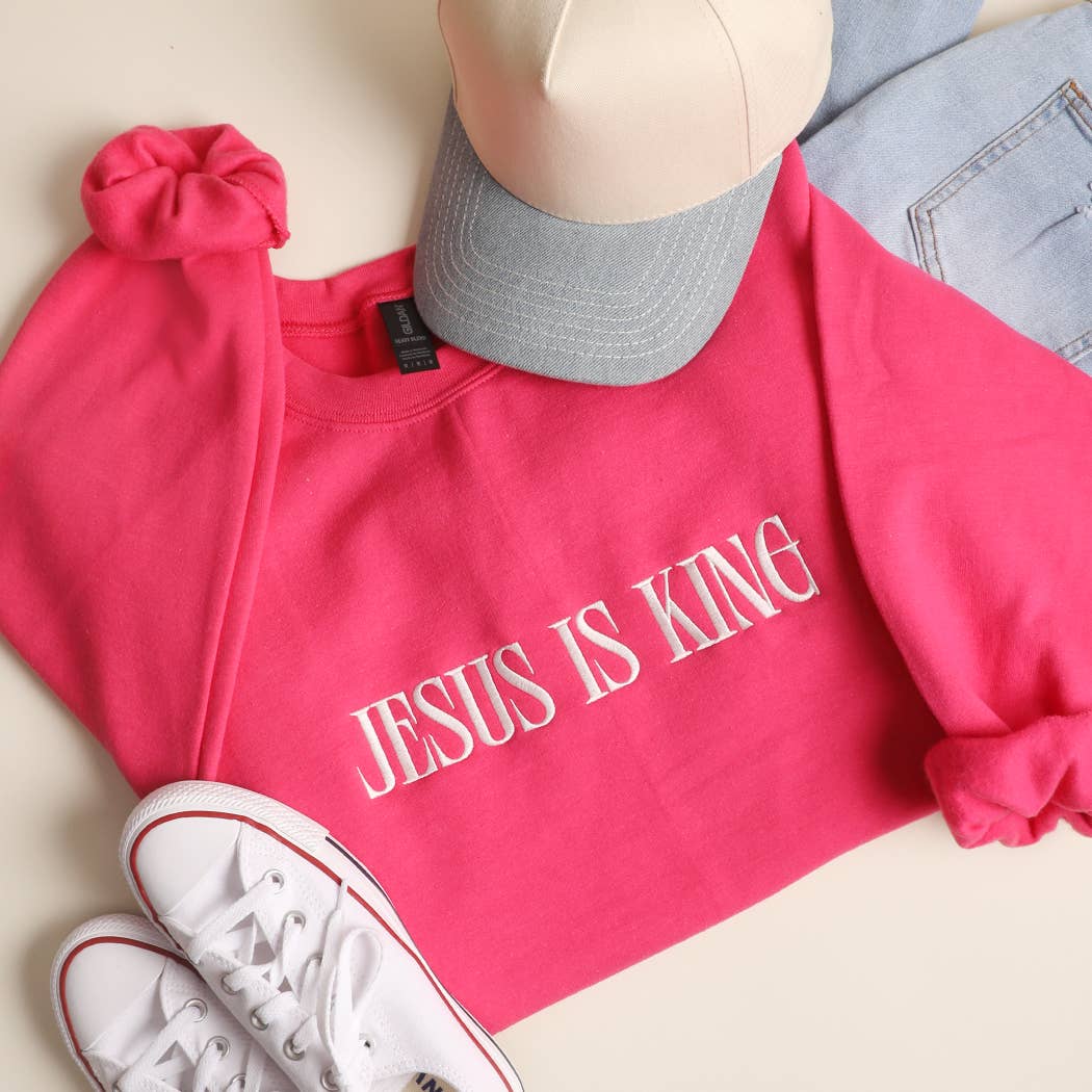 JESUS IS KING Embroidered Heavyweight Sweatshirt: INDIGO BLUE / S